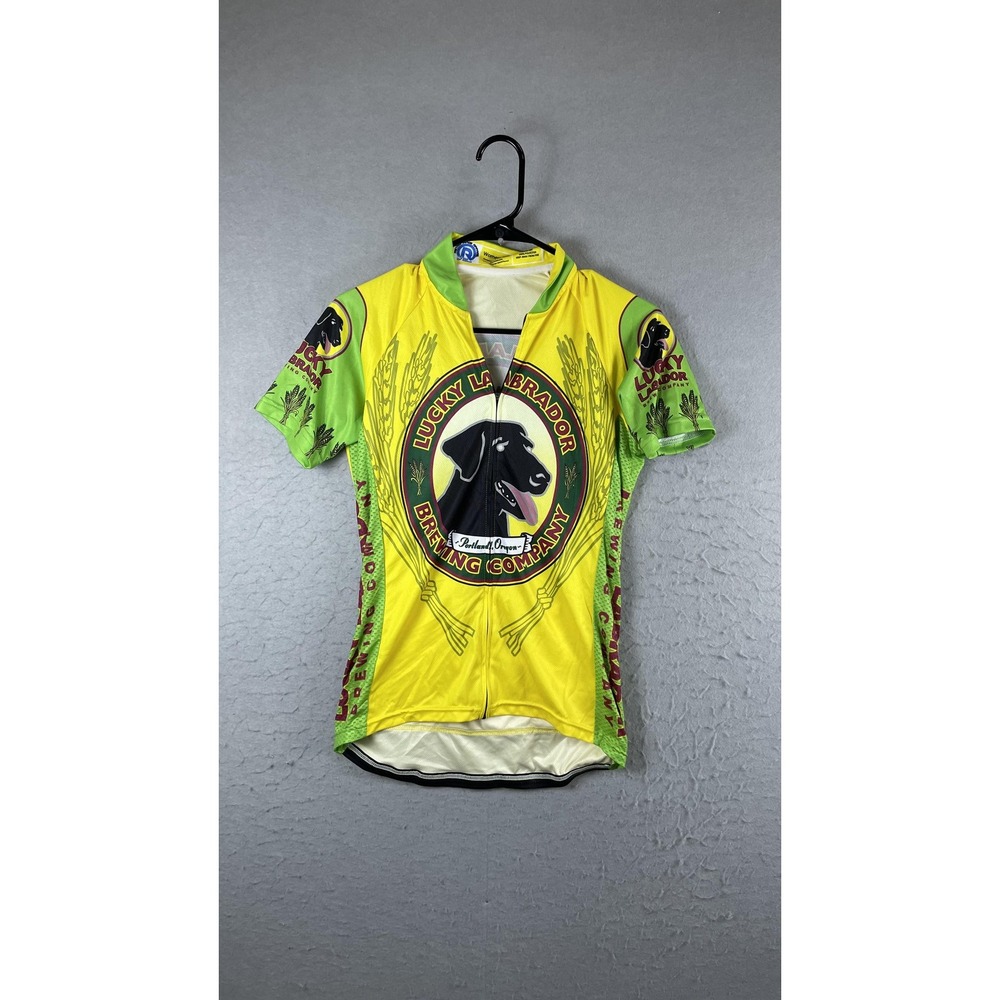 Retro Image Lucky‎ Labrador Beer Cycling Jersey Womens Medium Yellow Full Zip